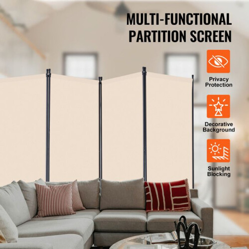 Scheidingswand - DUOKU - Opvouwbaar Scherm - 4 Panelen - Beige - Binnen 2