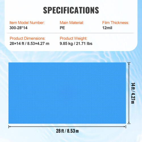 Capa Solar - DUOKU - Retangular 28x14 Pés - 12 Mil - Proteção para Piscina - PE 1