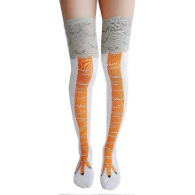 (A, White) 1pair/pack Knee High Elastic 3D Print Women Stockings Gift Leg Chicken Paws