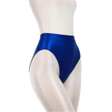 (L, Blue) Women Silky Shiny Satin Glossy Wet Look Knickers High Waist Briefs Underwear Panties
