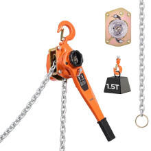 Polipasto de Cadena de Palanca Manual-Duoko-Capacidad 1,5 t-con Cadena de Acero Aleado G80 de 3 m-Freno Mecánico de Doble Trinquete