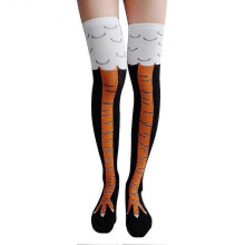 (A, Black) 1pair/pack Knee High Elastic 3D Print Women Stockings Gift Leg Chicken Paws