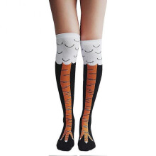 (B, Black) 1pair/pack Knee High Elastic 3D Print Women Stockings Gift Leg Chicken Paws