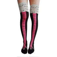 (A, Pink) 1pair/pack Knee High Elastic 3D Print Women Stockings Gift Leg Chicken Paws