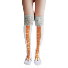 (B, White) 1pair/pack Knee High Elastic 3D Print Women Stockings Gift Leg Chicken Paws