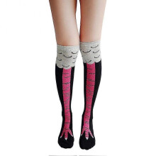 (B, Pink) 1pair/pack Knee High Elastic 3D Print Women Stockings Gift Leg Chicken Paws