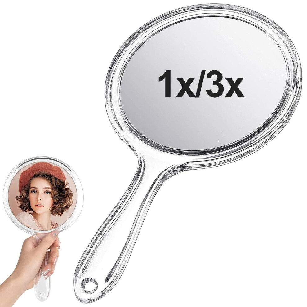Hand Mirror with Handle, DoubleSided, 1X/3X Magnification,