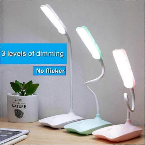 (pink) Led Desk Lamp Dimmable Touch Foldable Table Lamp Bedside Reading Eye Protection Night Light 5V USB Chargeable 2