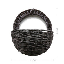 (black) Semicircular Wall Hanging Basket Rattan Wall Hanging Flower Pot Bamboo Basket