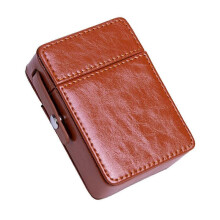 (Brown) PU Leather Portable Cigarette Case with Lighter Holder Simple Anti-Scratch Storage Case Flip protective Tobacco Pouch
