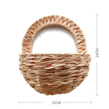 (khaki) Semicircular Wall Hanging Basket Rattan Wall Hanging Flower Pot Bamboo Basket