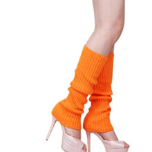 (orange)Ladies Leg Warmers Plain Colours Dance 80s Party Fancy Footless Sock UK One Size