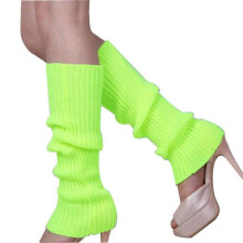 (green)Ladies Leg Warmers Plain Colours Dance 80s Party Fancy Footless Sock UK One Size