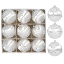 (White) 9pcs 8cm Christmas Silk Ball Christmas Tree Pendant Decor