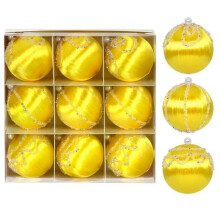 (Yellow) 9pcs 8cm Christmas Silk Ball Christmas Tree Pendant Decor