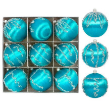 (Blue) 9pcs 8cm Christmas Silk Ball Christmas Tree Pendant Decor