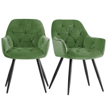 Set of 2 Dining Chair Velvet Padded Grass Green