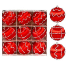 (Red) 9pcs 8cm Christmas Silk Ball Christmas Tree Pendant Decor