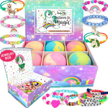 Badbomber fr barn med verraskning inuti Unicorn Badbomber fr flickor med smycken och smyckeskrin fr barn - Ekologisk hudfuktande naturligt bu