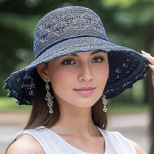 (navy blue) Washable Breathable Foldable Hat, Women's Fashion Hollow Sun Hat Large Brimmed Beach Hat New Arrival