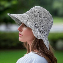 (grey) Washable Breathable Foldable Hat, Women's Fashion Hollow Sun Hat Large Brimmed Beach Hat New Arrival