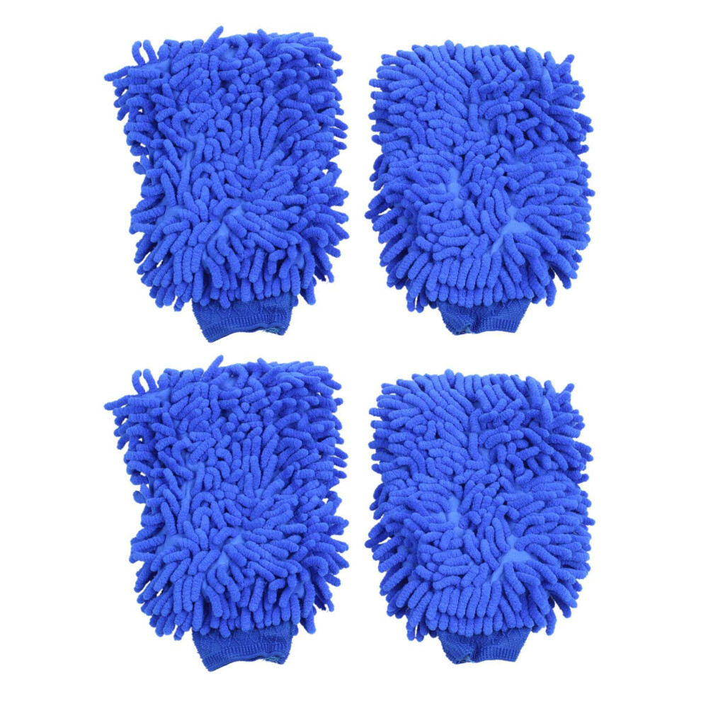 4X Premium Microfiber Chenille Super Absorbent Wash And Wax Glove, Car Wash Mitts (Blue) Blue 4713309452871