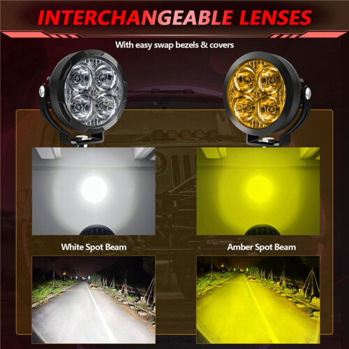 2Conjunto 3 Polegadas 90W LED Pods  com Tampas Âmbar, Luz de Neblina Pods LED Light Bar Offroad Driving Lights, Spot Flood Combo Light 2