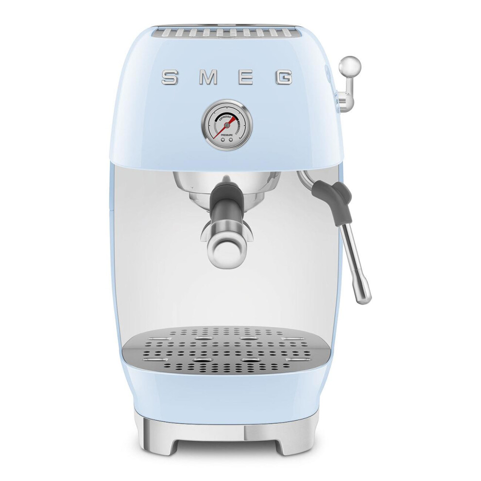 Smeg Espresso Coffee Machine With Cold Brew Function, 4 Pre-Set Espresso Settings, 15 Bar Pump, Pastel Blue And Stainless Steel, Ecf03pbuk Blue,Brown