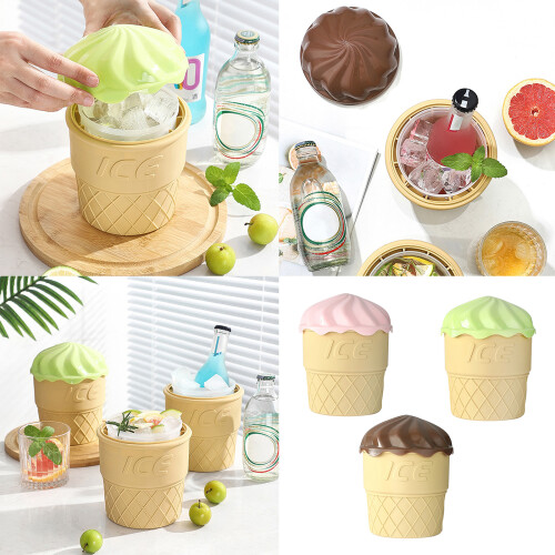 Silicone Ice Cream Shape Container Wine Bucket with Lid-Pink 2