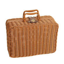 Woven Picnic Box, Plastic Rattan Suitcase, Picnic Basket with Handles and Metal Lock for Outdoor Camping, Photo Prop (MBrown) M Brown