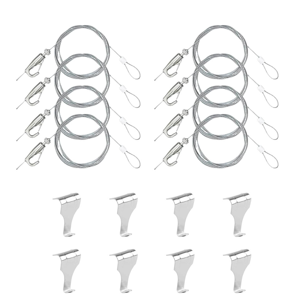 Picture Hanging Wire Set, 8 Rail Hooks With 8 Adjustable Hooks, Stainless Steel (2M X 1.5Mm) 9001264115159
