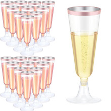 Plastic Champagne Flutes 160ml BPAFree Reusable Rose Gold Trim Pack of 27