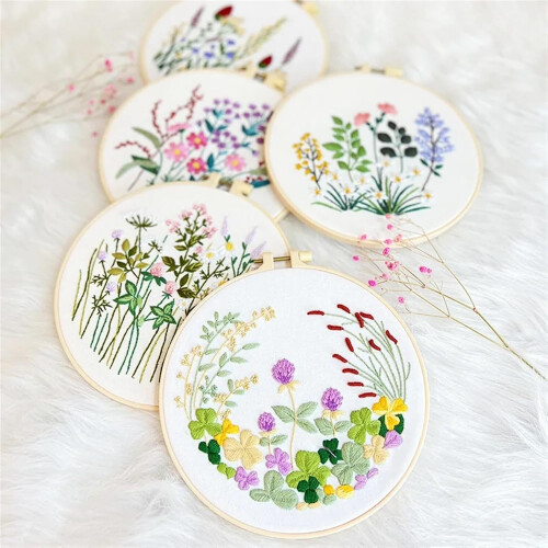 Sashiko Embroidery Set for Beginners, Flowers (Colour09) 1