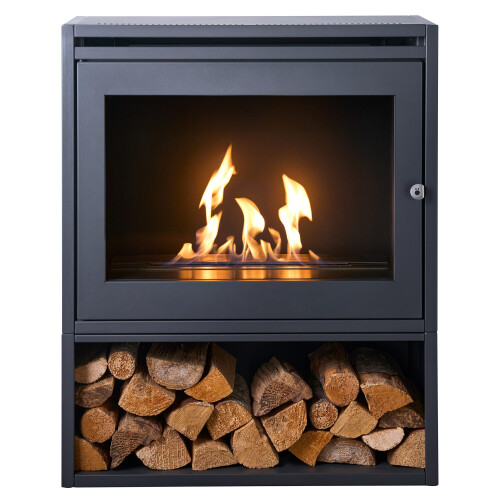 OKO S6 Bio Ethanol Stove with Log Storage in Charcoal Grey