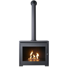 OKO S6 Bio Ethanol Stove in Charcoal Grey with Extra Tall Angled Metal Stove Pipe