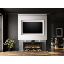 Acantha Pre-Built Concrete Effect Media Wall 3 with Vision Electric Media Stove & Log Store in Black