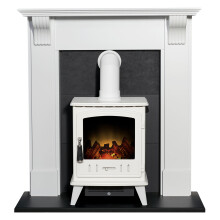 Adam Harrogate Fireplace in White & Black with Adam Aviemore Electric Stove in White, 39 Inch