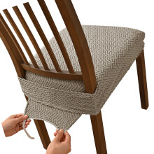 Packung mit 4 waschbaren Esszimmerstuhl-Sitzbezügen,-Khaki