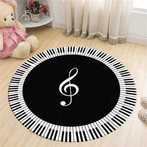 Runde Teppiche mit Musiknoten, schwarz-weiß, 1