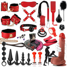 (Red) BDSM Set Sex Toy for Couples, 33 Pieces Bondage Kits Adult Sex Toys with Handcuffs Sex Games and Anal Plug Sets for Women Men