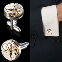 Manschettenknöpfe für Herren, Steampunk-Uhrwerk aus Metall, silberfarben