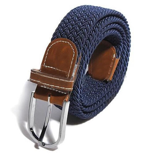 Herren-Ledergürtel, Canvas-Schnalle, elastischer Gürtel, Marineblau