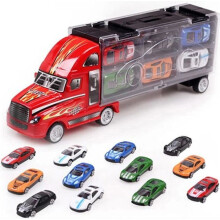 Spielzeugauto-Transporter – SIFREE – LKW und 12 Autos – Aluminium – Grau – ab 3 Jahren