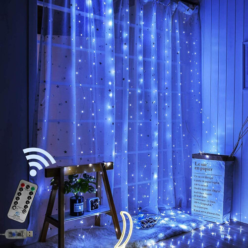 Remote Control Curtain String Lights, Multicolor Fairy Lights Untangled Wires For Easy Install Waterproof Decor, USB Powered Timer Function (3x3 Meter 2