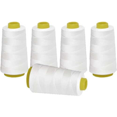 Packung mit 5 Spulen Overlock-Nähgarn für Hand- oder Maschinennähte, aus weißem Polyester