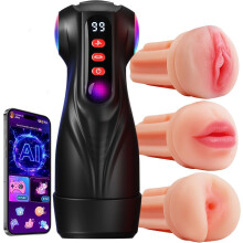 Male Masturbator Sex Toys for Men, AI Sync 3 Sleeves Adult Toys Sets with 9 Sucking & Vibrating Modes, 3D Realistic Tunnel Mens Sex Toy Pocket Pussy