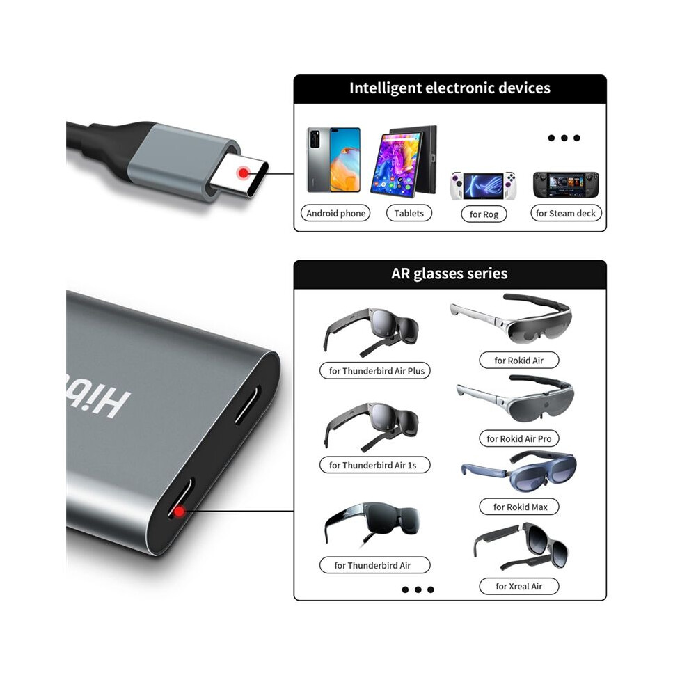 Hibloks Ar Charging Transmission Module Type-C Ar Hub For Xreal Nreal Air Rokid Glasses For Thunderbird Air 1S Accessories 4713447706676
