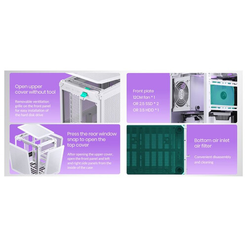 Jonsbo C6 MATX Mini ITX Case PC Case Portable Desktop Mesh Chassis Computer PC Mini Computer Chassis White 2