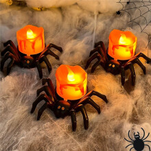 12 Stuks Halloween Spider-Theelichtjes, op Batterijen Werkende LED-Vlamloze Spider-Kaarsen voor Feesttafeldecoratie
