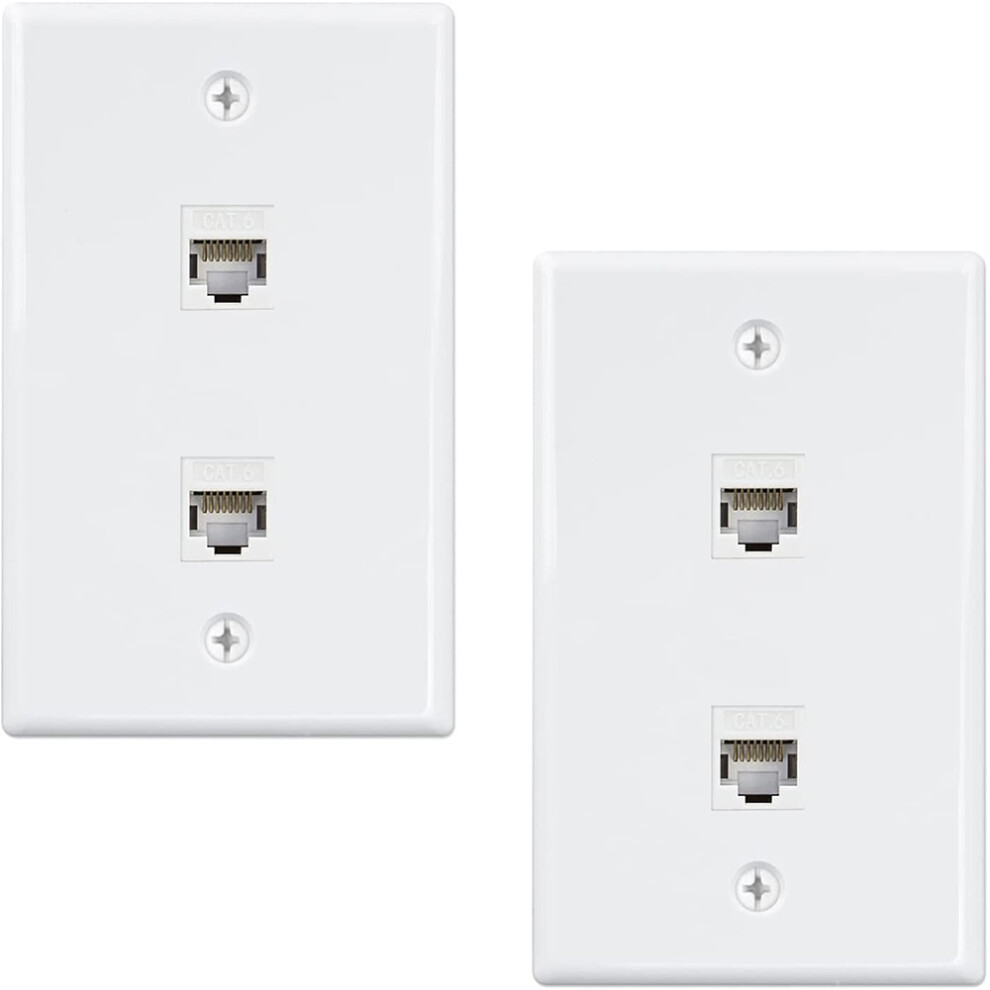 2 Pack 2 Port Ethernet Wall Plate, Cat6 Female To Female Wall Jack Rj45 Keystone Inline Coupler Wall Outlet, White 4854110104587